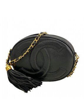 Chanel Shoulder Bag Lambskin Black Gold